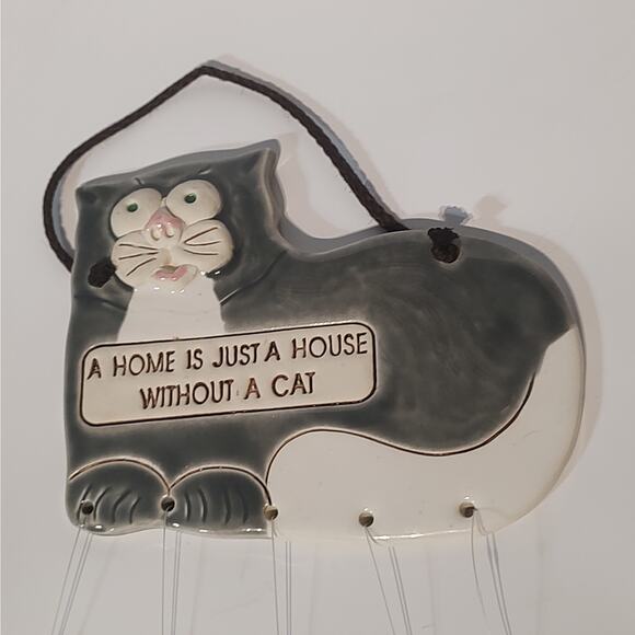 Ceramic Cat Windchime Smoky Mountain Pottery 1994 VTG Gray Grey Kitty - Picture 5 of 10